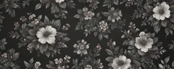 Elegant charcoal small floral wallpaper  Seamless botanical print with delicate blooms , dark, delicate, floral