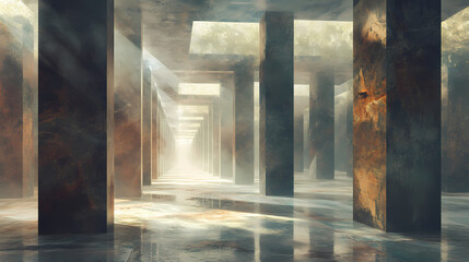 Surrealist and dream like qualities. [Dream Architectures] | Magnetic Columns | repelling pillars. Illustration