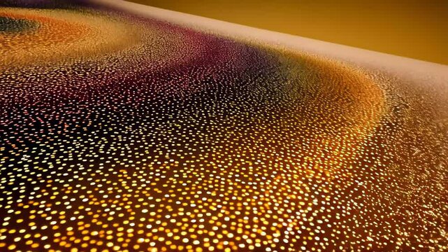 Golden pointillist texture fades into soft gradient of amber and cream, glowing gently with intricate dot patterns across the surface. Concept of abstract detail and artistic light expression