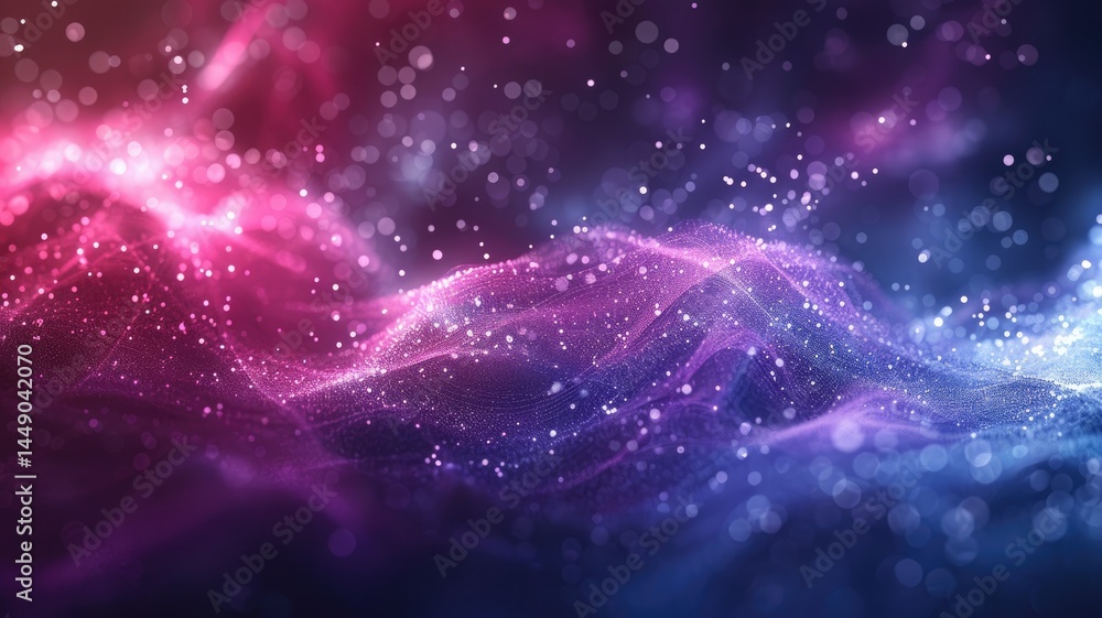 Poster abstract picture of neon light particle with digital technology style design connecting become dynam