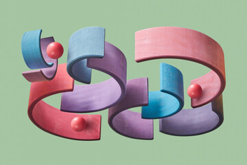 Balls with curved wooden blocks of various color