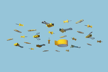 Stylish various yellow stationery on blue