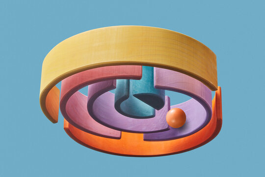 Construction of wooden planks and small ball