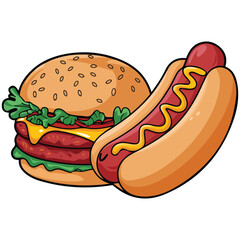 hamburger hot dog fast food meal isolated vector illustration on white background
