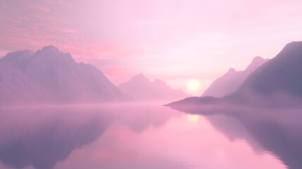 Obraz premium Tranquil misty mountain lake at sunrise with reflections