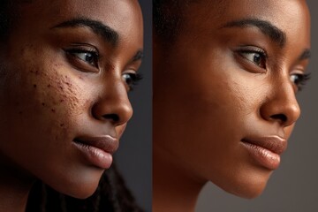 Black Woman's Skin Transformation Showing Acne Treatment and Clear Skin