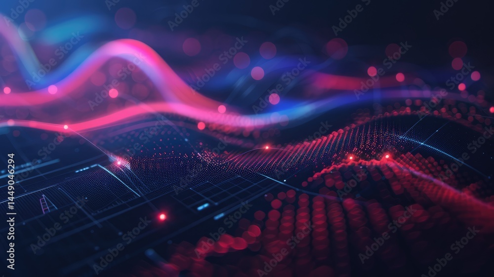 Poster this image features an abstract minimalistic sci-fi background, showcasing flowing lights and vibran