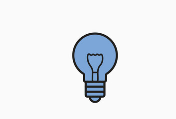 Cartoon Lightbulb Icon with Blue Color and Thick Outline On White