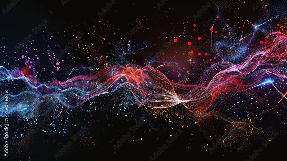 Poster wonderful picture of colorful light sparkling particles scattered across space background, create ab
