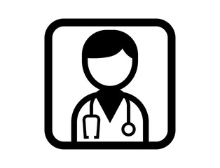 医師ドクターのシンプルな四角いモノクロイラストアイコン