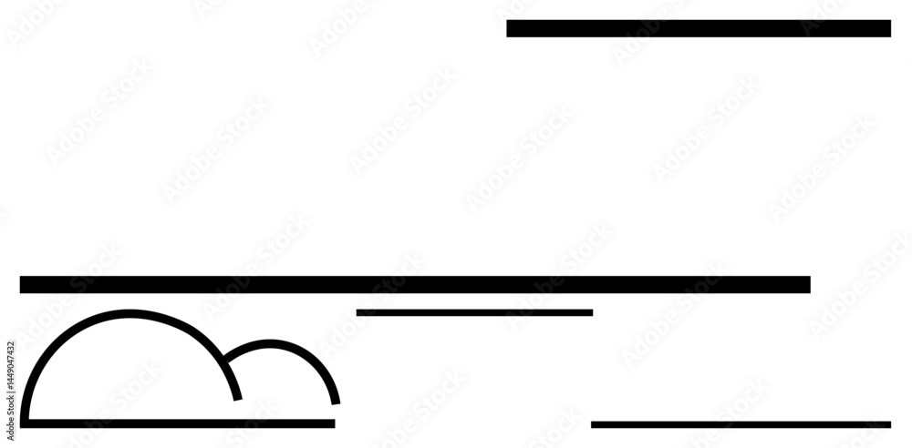 Poster abstract minimalist composition with curved cloud shapes and horizontal lines. ideal for modern desi