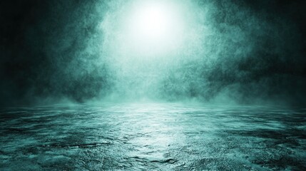 Fototapeta premium Teal smoky, illuminated space, a dramatic backdrop.