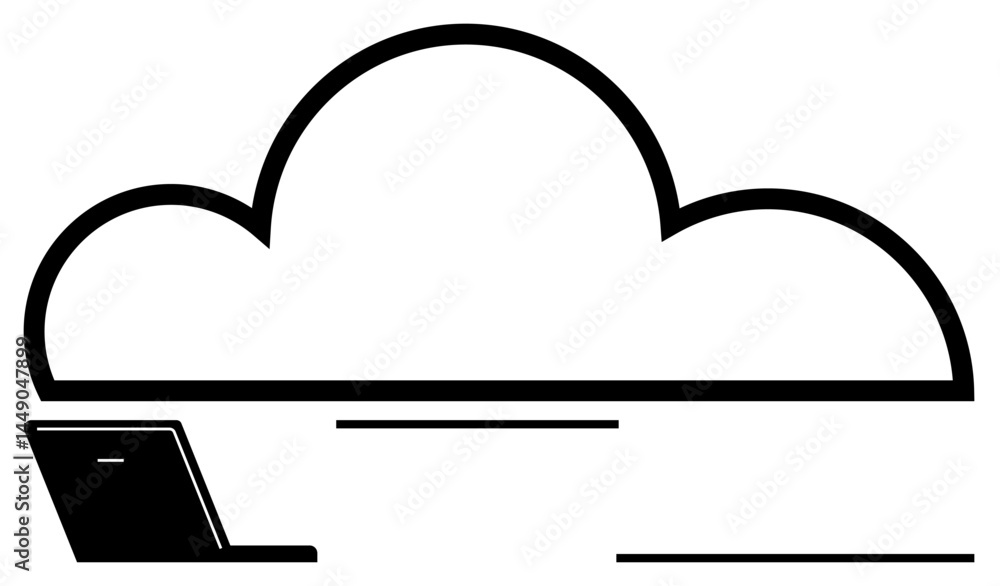 Poster large cloud connected to a laptop representing online data storage, digital access, and networking s