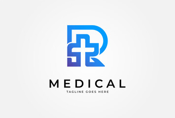 Letter R Medical Cross Logo, Letter R with cross icon combination, Can be used for brand and company logos, vector illustration