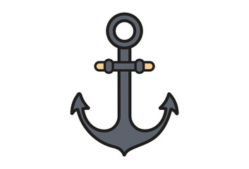 Simple Isolated Gray Anchor Icon, Nautical Marine Symbol on White Background