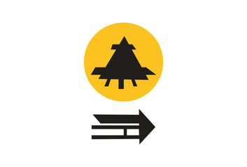 Tree Icon in Yellow Circle with Black Arrow Symbol on White Background