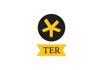Fototapeta premium Yellow Star in Black Circle with 'TER' in a Ribbon, isolated on Transparent Background