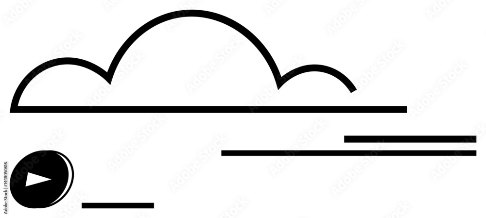 Poster cloud outline, bold play button, and dynamic lines suggesting data flow or streaming. ideal for tech