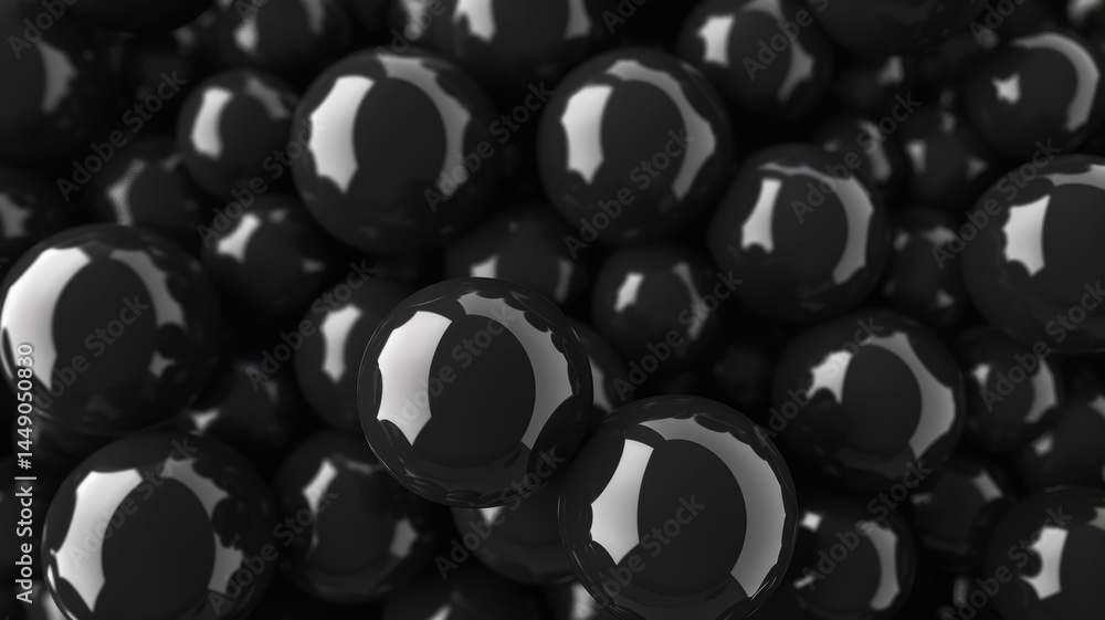 Poster abstract of black circle shape ball with droplet style design connect by pale color bond. sphere bub