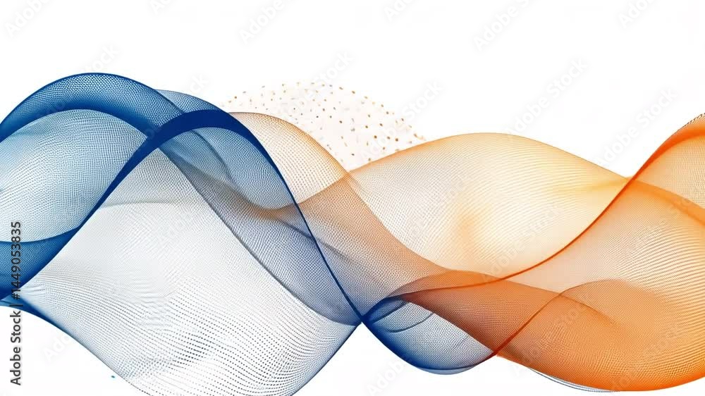 Poster dynamic abstract waves in blue and orange fluid harmony and balance with smooth lines and energy flo