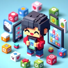 Social network concept with character man isometric digital illustration