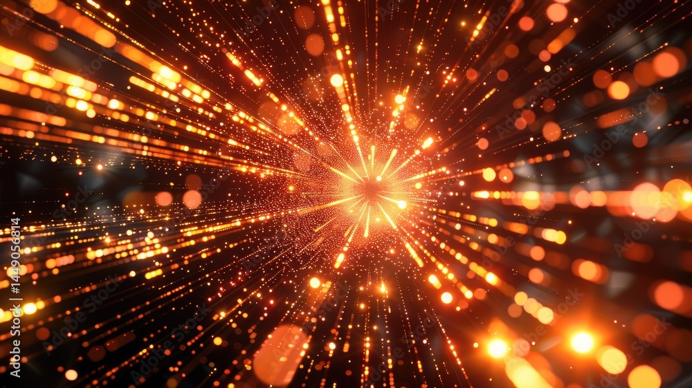 Poster abstract picture micro particle in geometric shape represent data flow. vivid flowing object with hi