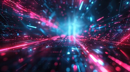 Obraz premium Abstract digital shape or line and technological cyber style particle design connect in surreal electronic shape designing. High tech scenery express mysterious pattern perfect for wallpaper. AIG53.