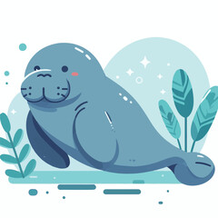 manatee, animal, vector, sea, illustration, underwater, aquatic, wildlife, nature, cartoon, cute, marine, mammal, ocean, water, isolated, dugong, cow, wild, swimming, river, design, sea cow, mascot, d