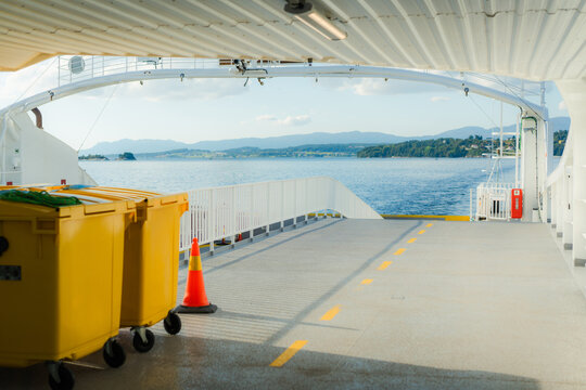 Details on ferry across the fjord in Norway on sunny day