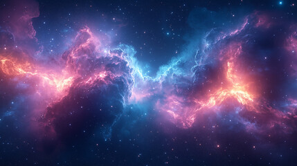 ピンクとブルーが輝く幻想的なエネルギーの波紋風景宇宙空間ファンタジースピリチュアル空間
