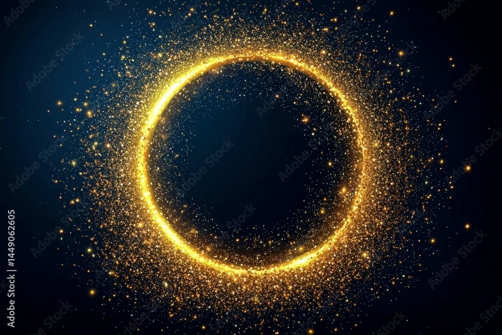 Wall mural sparkling particles create a mesmerizing golden ring effect.