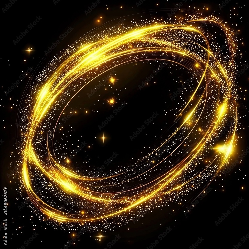Wall mural sparkling particles create a mesmerizing golden ring effect.