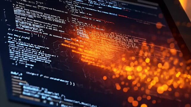 Glowing Orange Code on Dark Screen