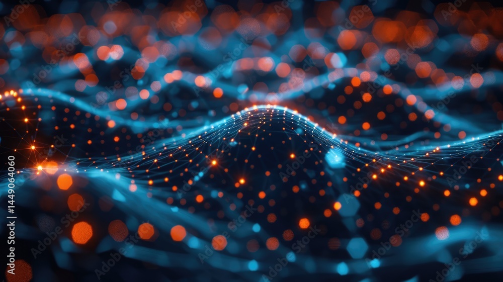 Poster this abstract digital representation showcases a vibrant network of waves, symbolizing the dynamic f