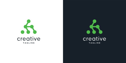 Modern symbol for Media digital technology with dot, molecule and abstract.