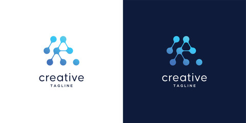 Innovate technology startup with Initial Letter R abstract dot, molecule and network internet system graphic illustration. symbol, icon, creative vector logo design