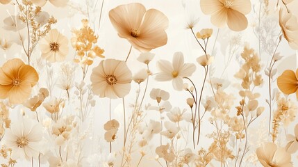 Elegant floral pattern with soft beige and gold tones for sophisticated designs