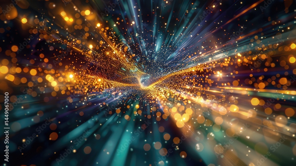 Poster abstract picture micro light sparkling particle represent data flow vivid flowing wave with high tec
