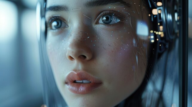 Future girl, close-up, cybernetic
