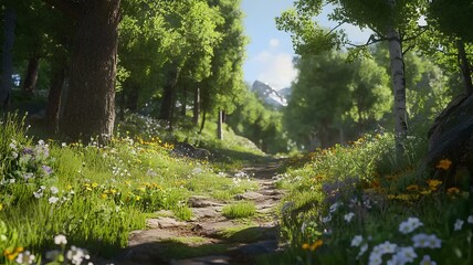 Obraz premium Beautiful park with lush trees and green land