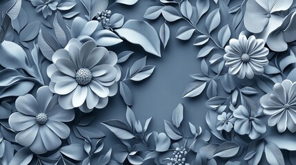 Monochromatic floral background with delicate flower and leaf arrangements