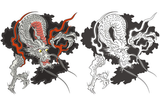 浮世絵 歌川国芳の龍のイメージイラスト Stock Vector | Adobe Stock