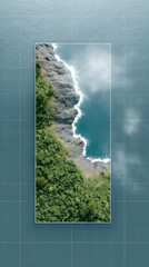 Infographic design mockup of slick vs coarse surface with nature and ocean scenery