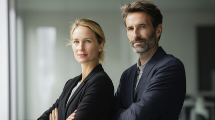 Business couple in formal wear, confident and professional