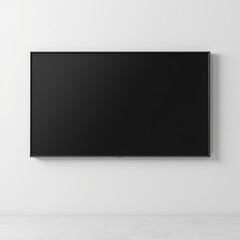 Modern flat screen television, sleek design, mounted on white wall, minimalist decor, empty space, contemporary style, home entertainment