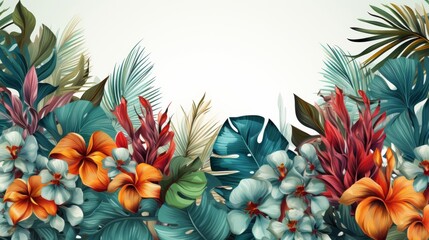 Obraz premium Vibrant Tropical Floral Border: High-Resolution Botanical Illustration