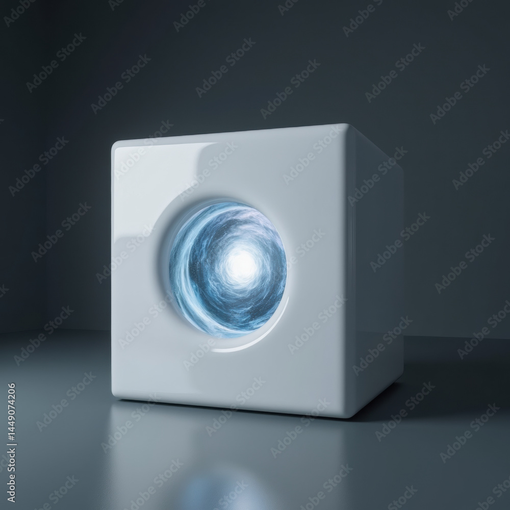Aufkleber sleek, modern cube with swirling blue light emanating from its center, creating captivating focal po