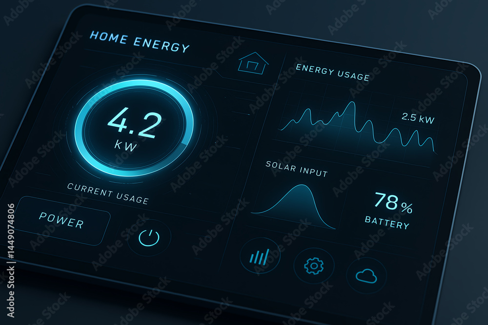 Aufkleber a modern energy management dashboard displaying real-time data on home energy consumption, solar out
