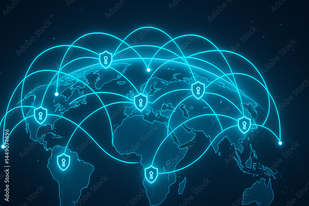 Aufkleber a digital representation of global connectivity, showcasing a network of secure connections across t