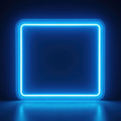 glowing blue neon square frame illuminates dark background, creating modern and vibrant atmosphere